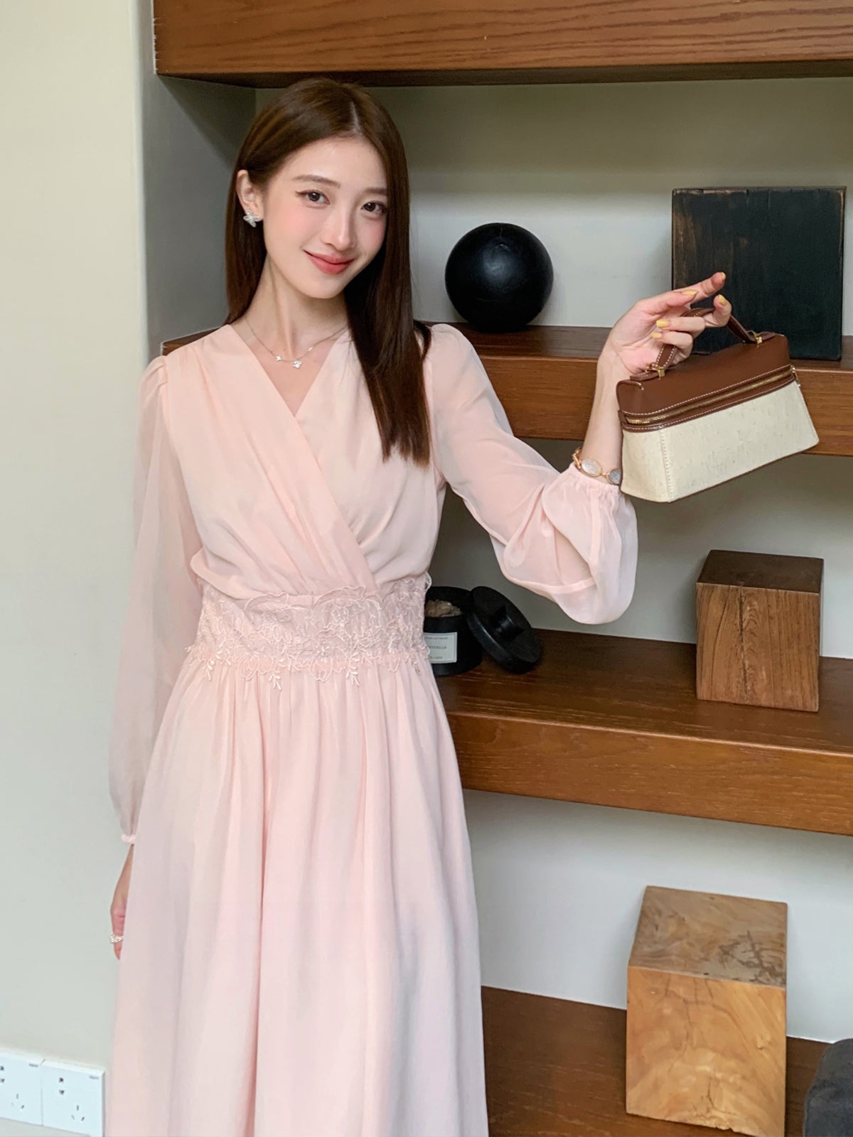 【dress】レースドッキングロングワンピース Q8932