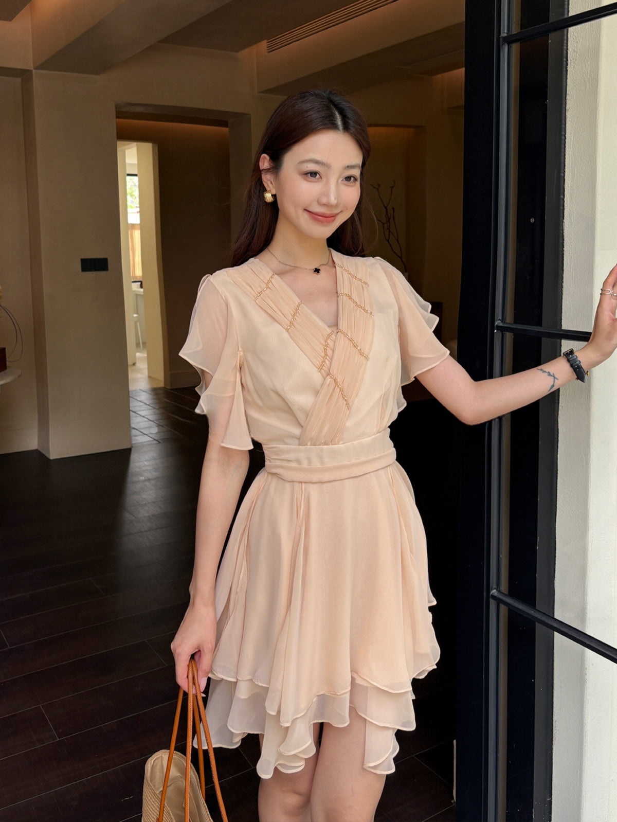 【dress】フラッタースリーブワンピース Q8705