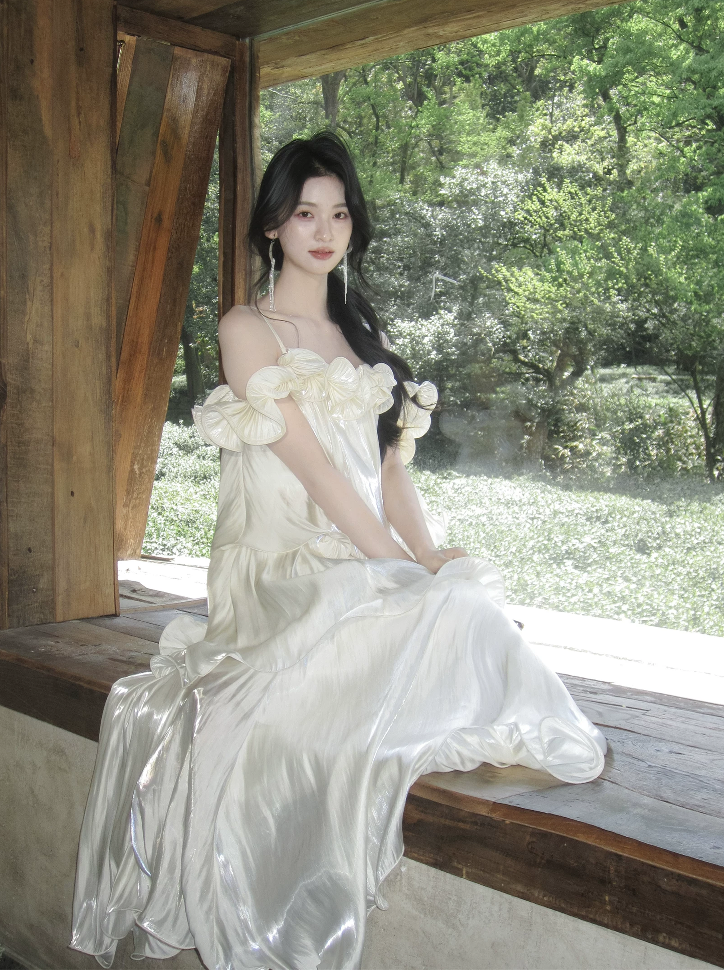 【dress】ギャザーフリルロングキャミワンピース Q8553