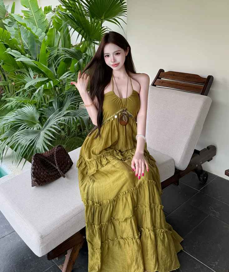 【dress】ホルターネックロングワンピース Q8534