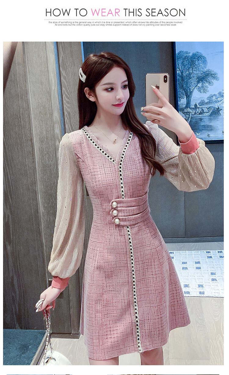 【dress】気質満点春秋スウィート長袖体型カバー着痩せワンピース G1706