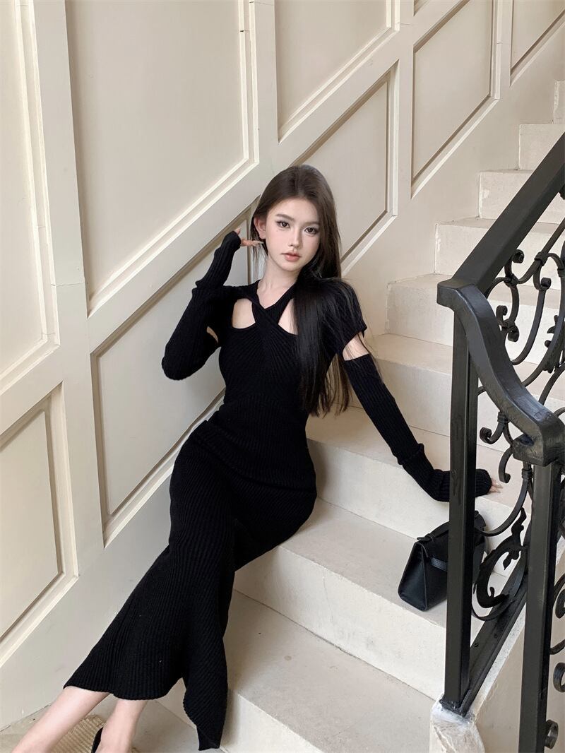 【dress】アームカバー付きニットワンピース　M28247