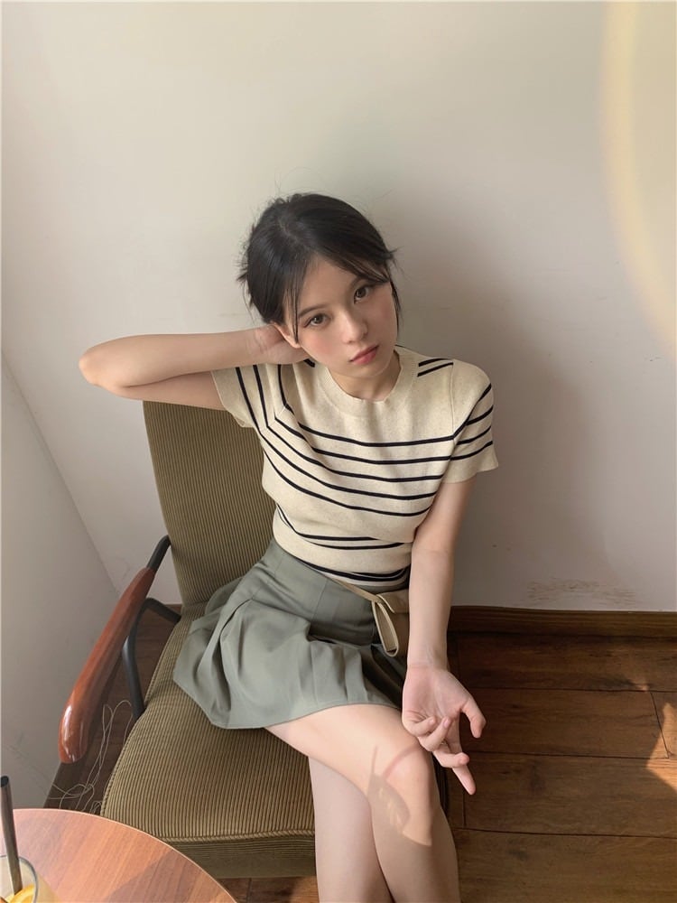 【tops】ストライプ柄ニットトップスG21082