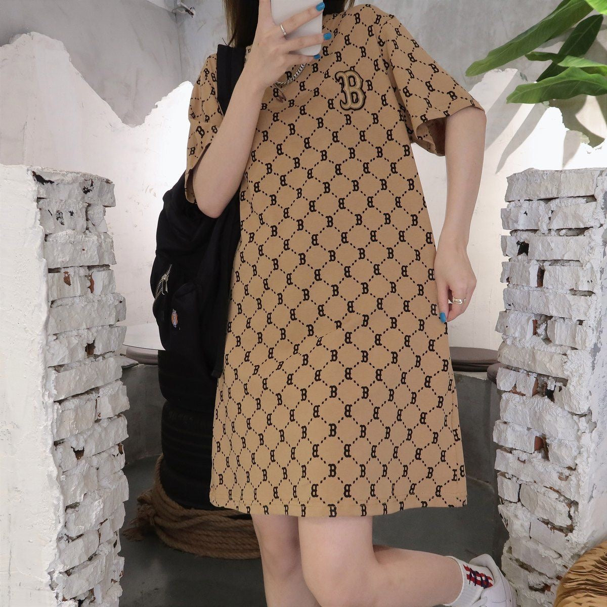 【dress】ラウンドネック半袖ワンピースF7711