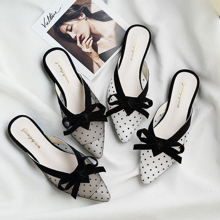 【shoes】「単品発注」2色蝶々結び履きやすいキレー目ス合わせやすいドット柄サンダルF0266