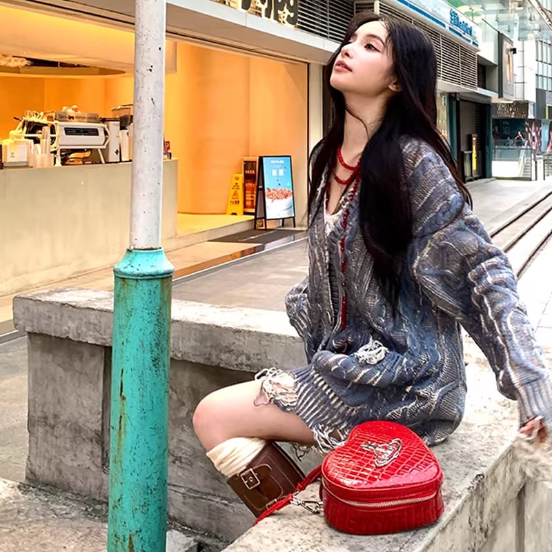 【outer】ダメージ加工ニットカーディガン Q8134