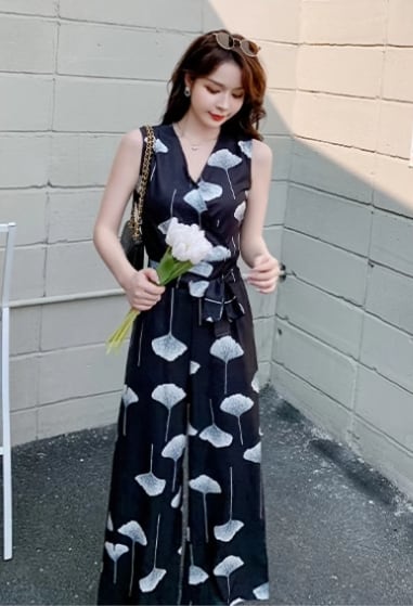 【set】VネックプリントオールインワンG21383