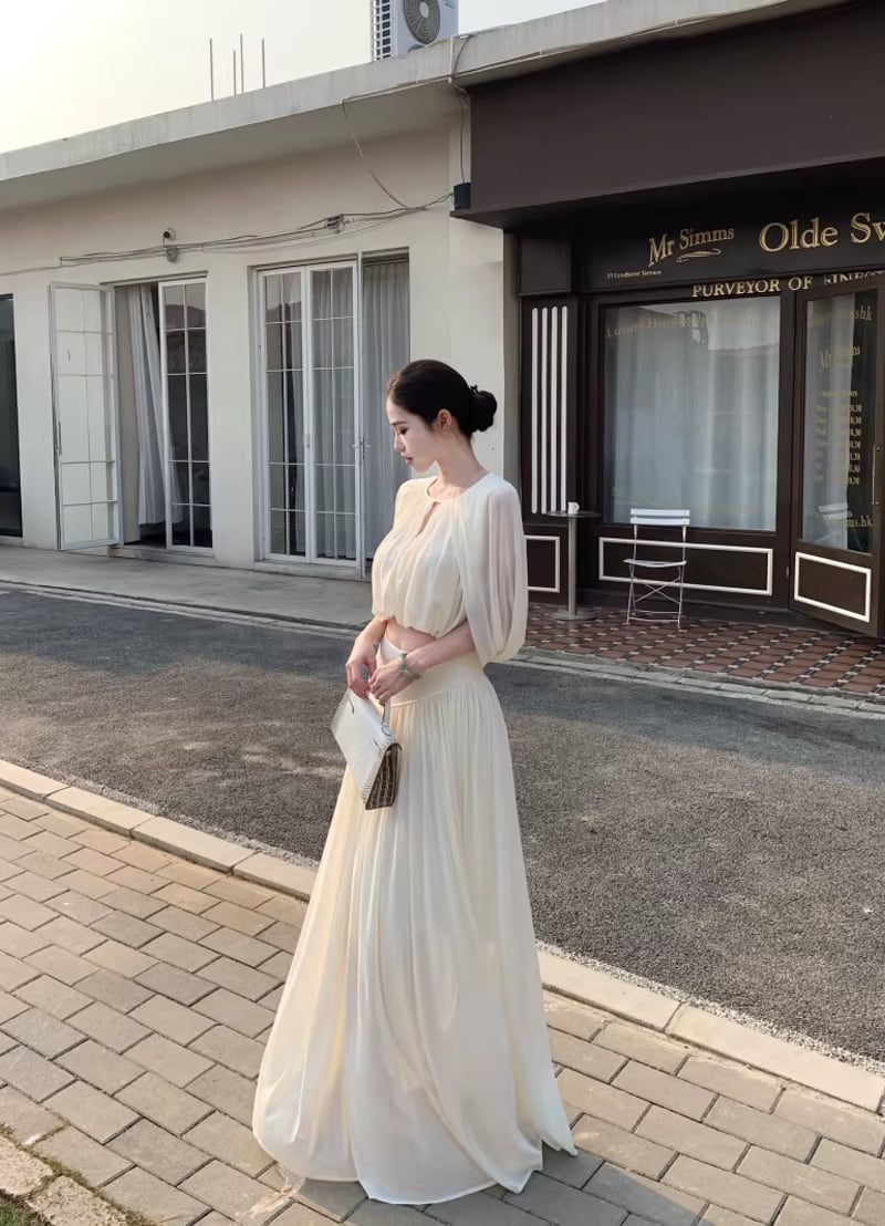 【set】フロントカットトップス×ロングスカートセット Q8381