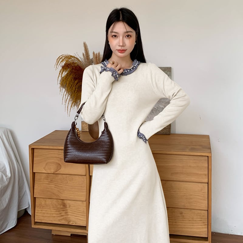 【dress】パール付きニットワンピース Q7053