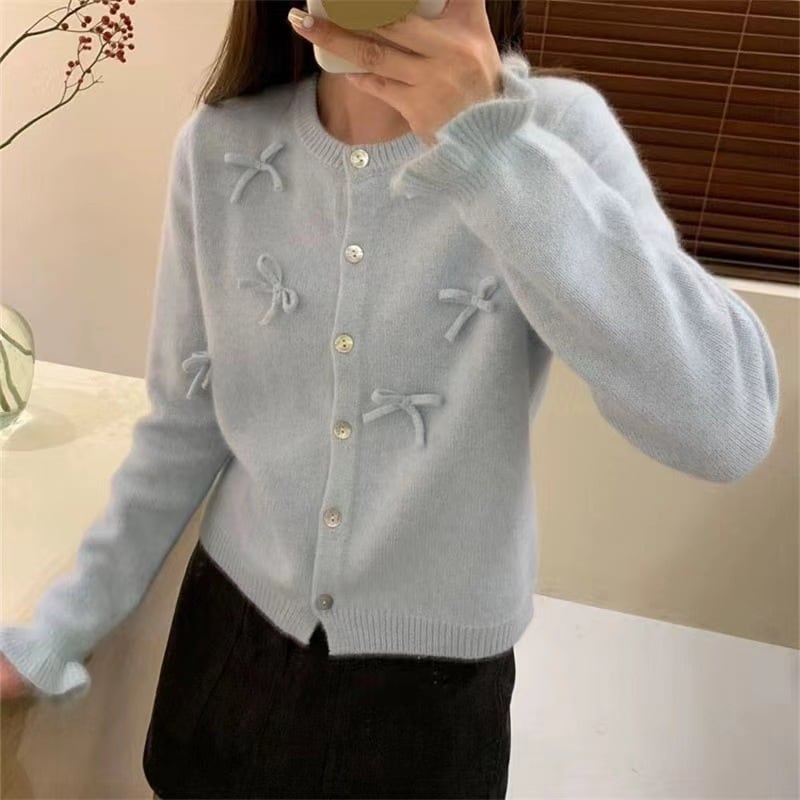 【outer】リボン付きニットカーデ　M26306
