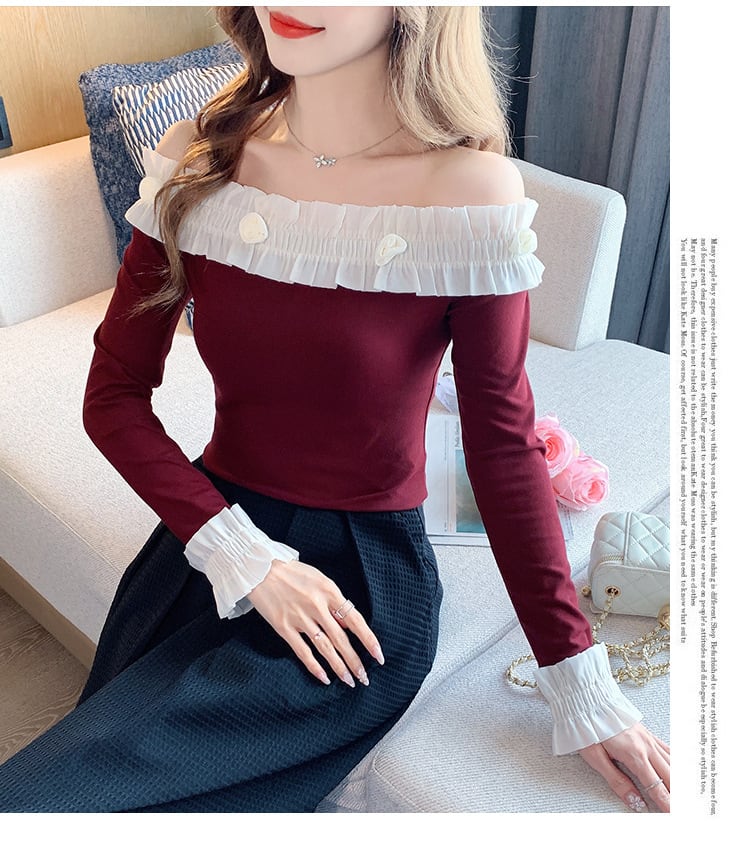 【tops】オフショルダー長袖Tシャツ　M28695
