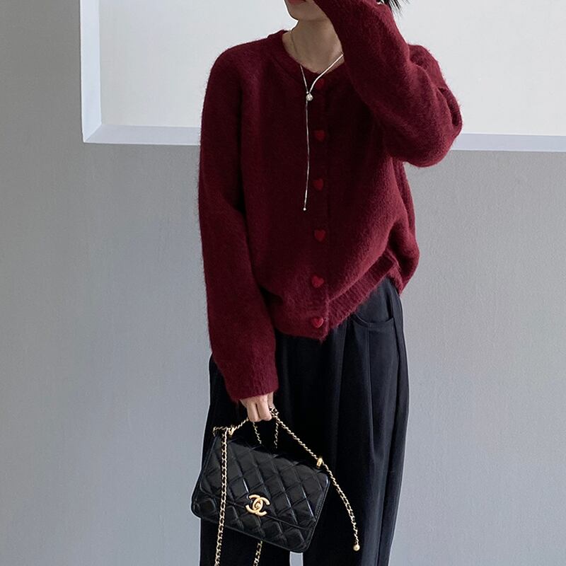 【outer】ハートボタンニットカーディガン Q7239