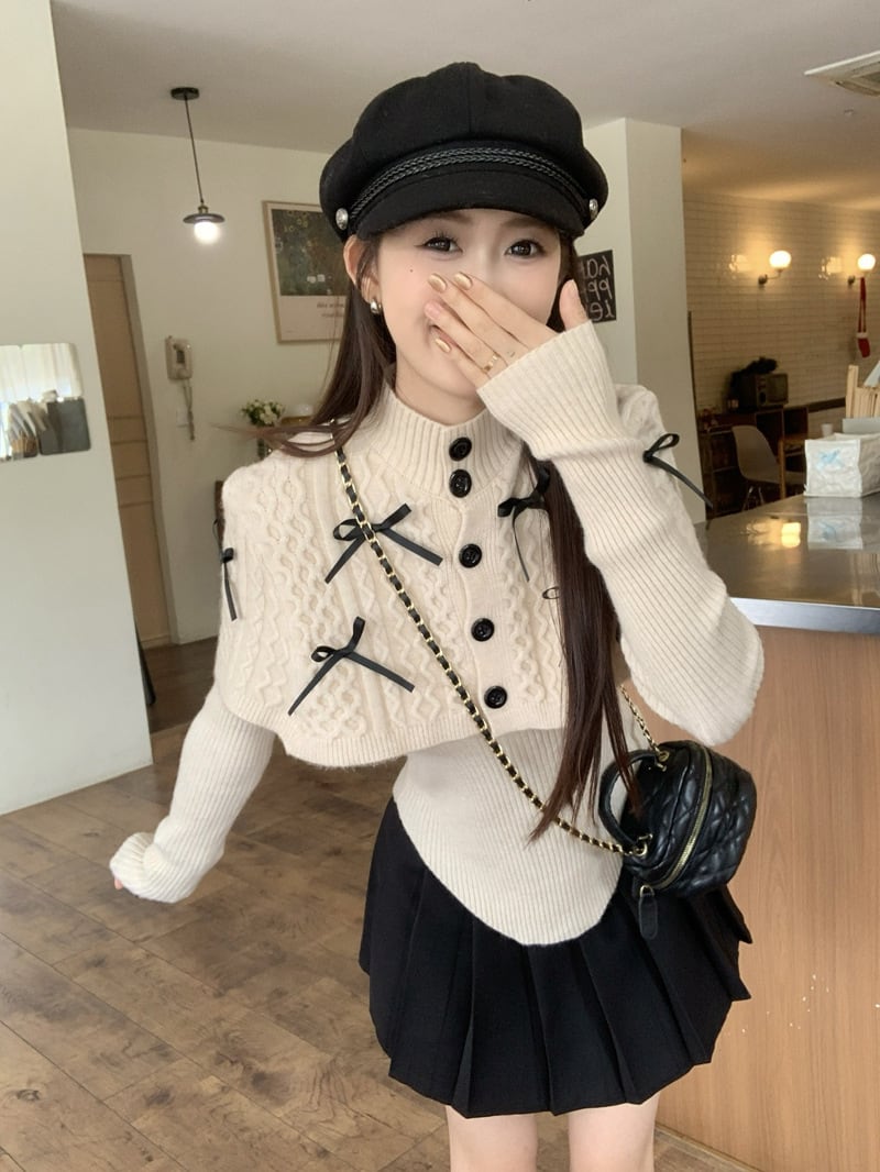 【tops】リボン付きニットトップス　M27620