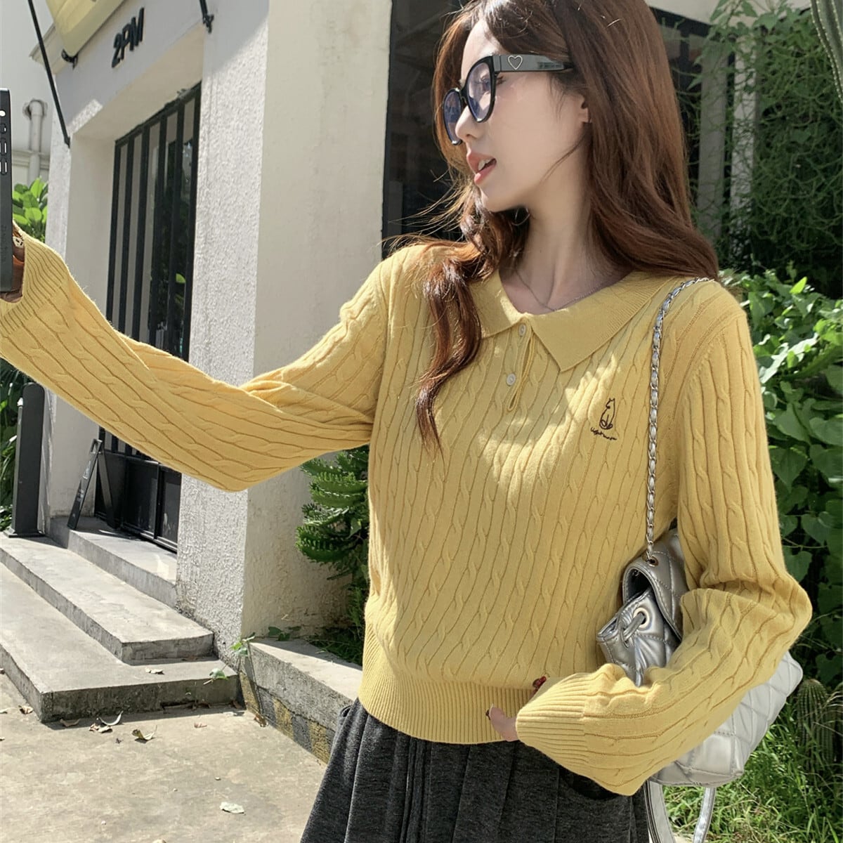 【tops】折り襟ニットセーター　M27358