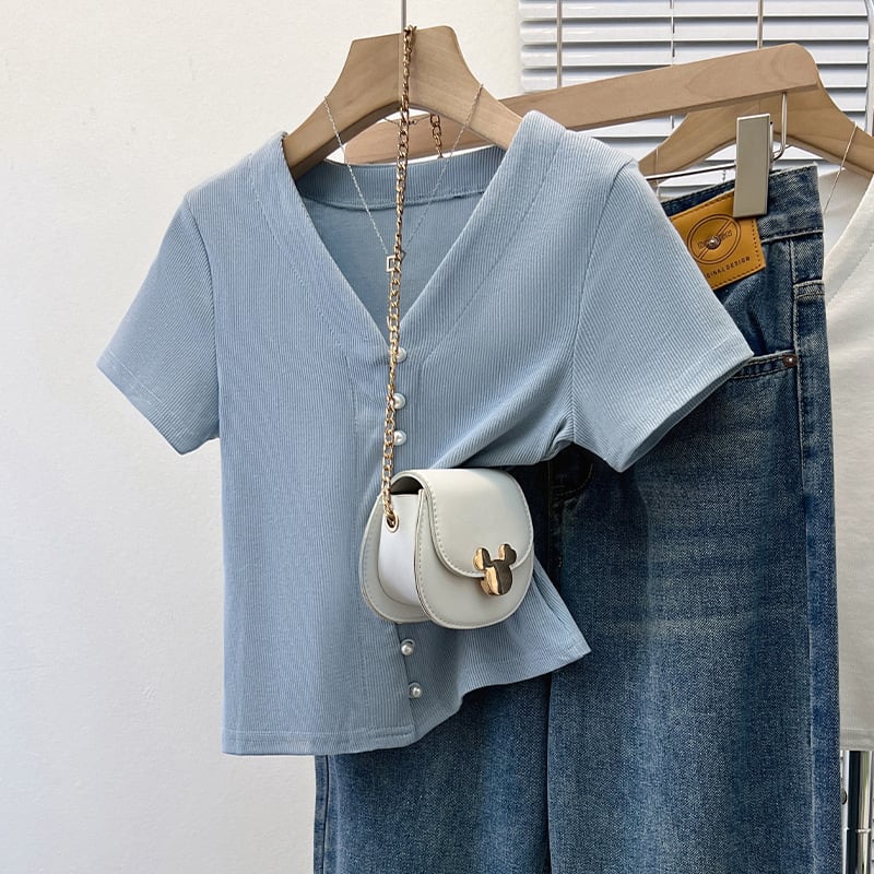 【tops】パールボタンVネックTシャツG21041