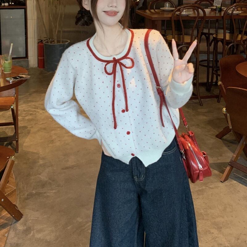 【outer】リボン付きニットカーデ　M28697