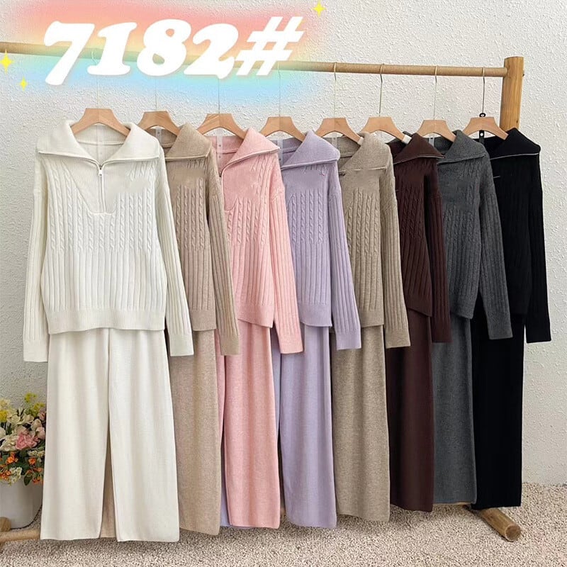 【set】ニットセーター×ワイドパンツセット　M25861