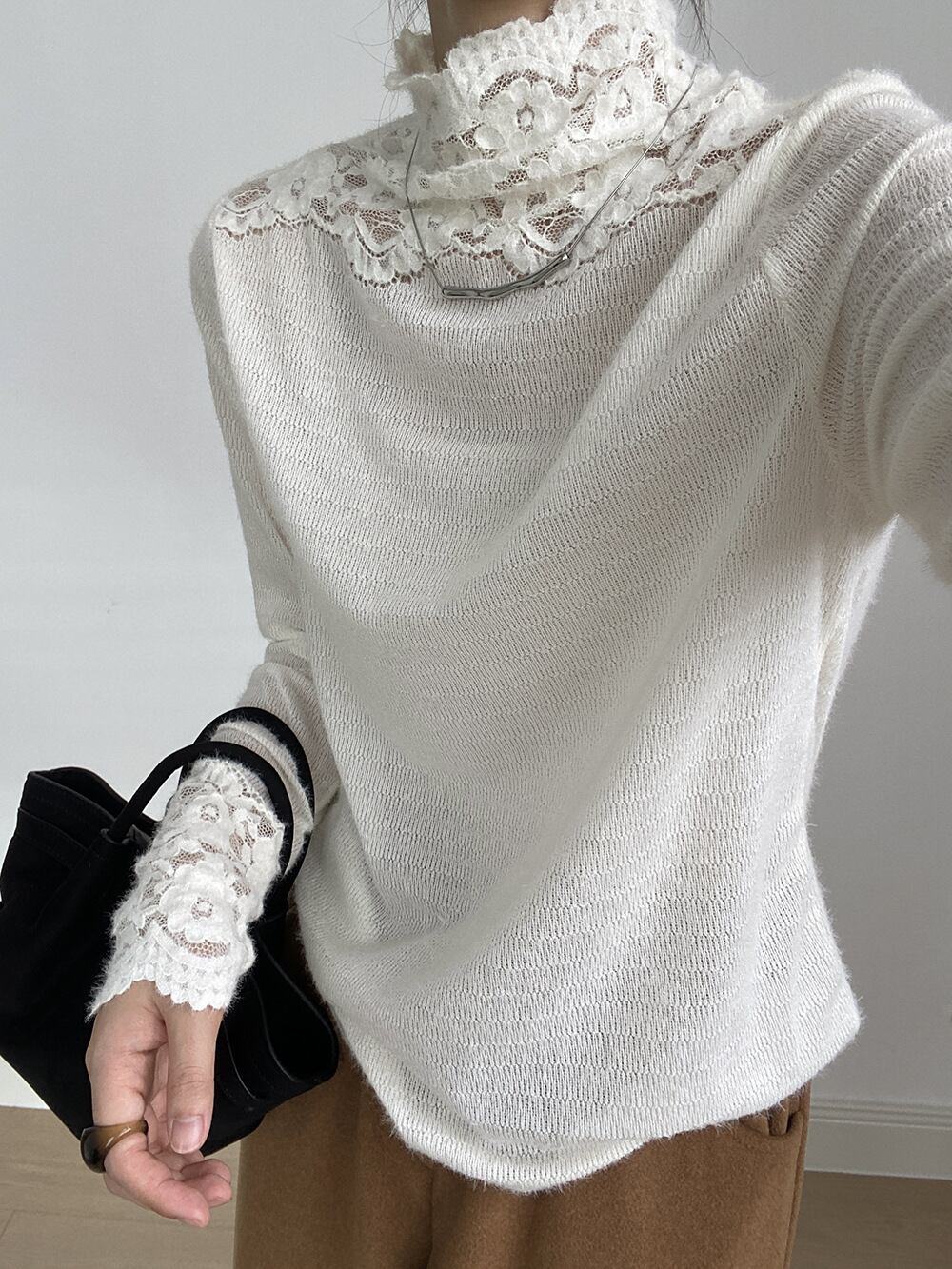 【tops】レースドッキングニットトップス　M28050
