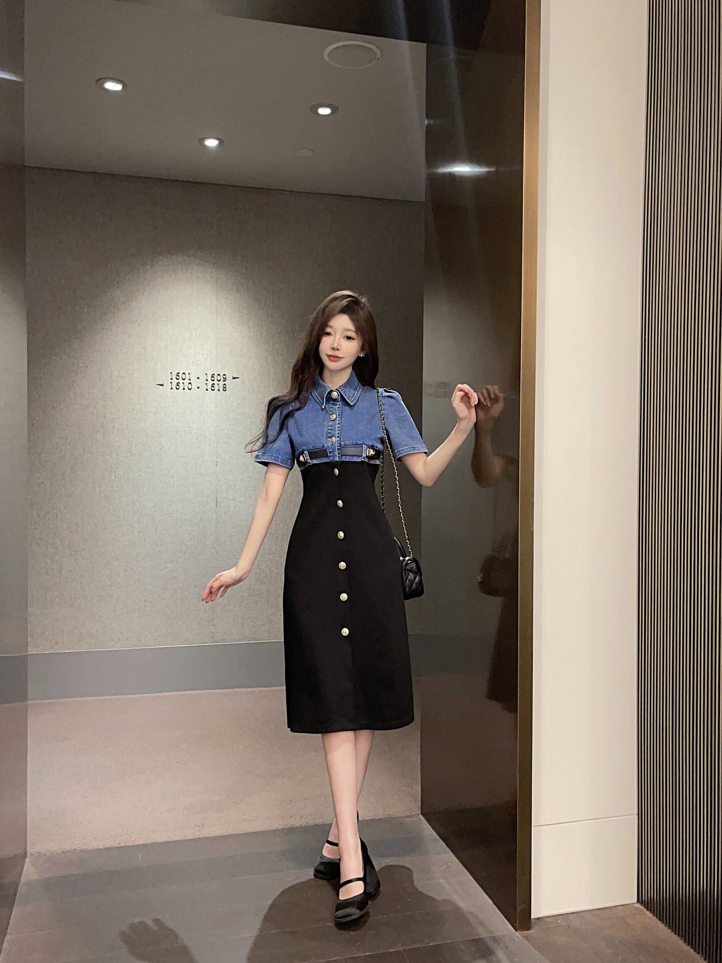 【dress】切り替えデニムAラインワンピース G21118