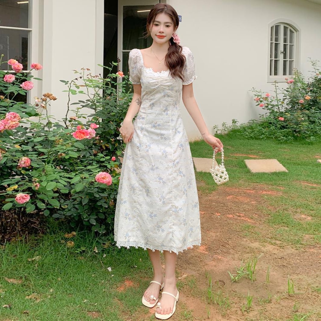 【dress】スウィートスクエアネック花柄ワンピースG21518