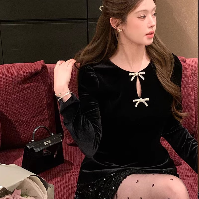 【dress】スパンコール付きミニワンピース Q7889