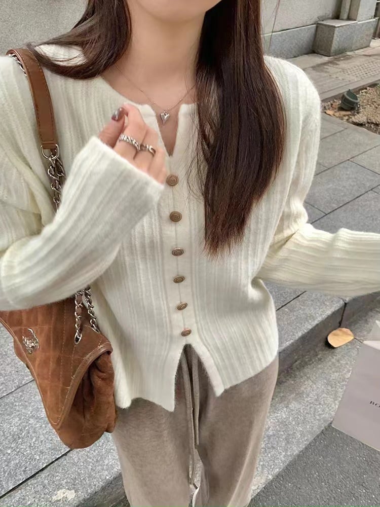 【tops】ボタンデザインニットトップス　M27150