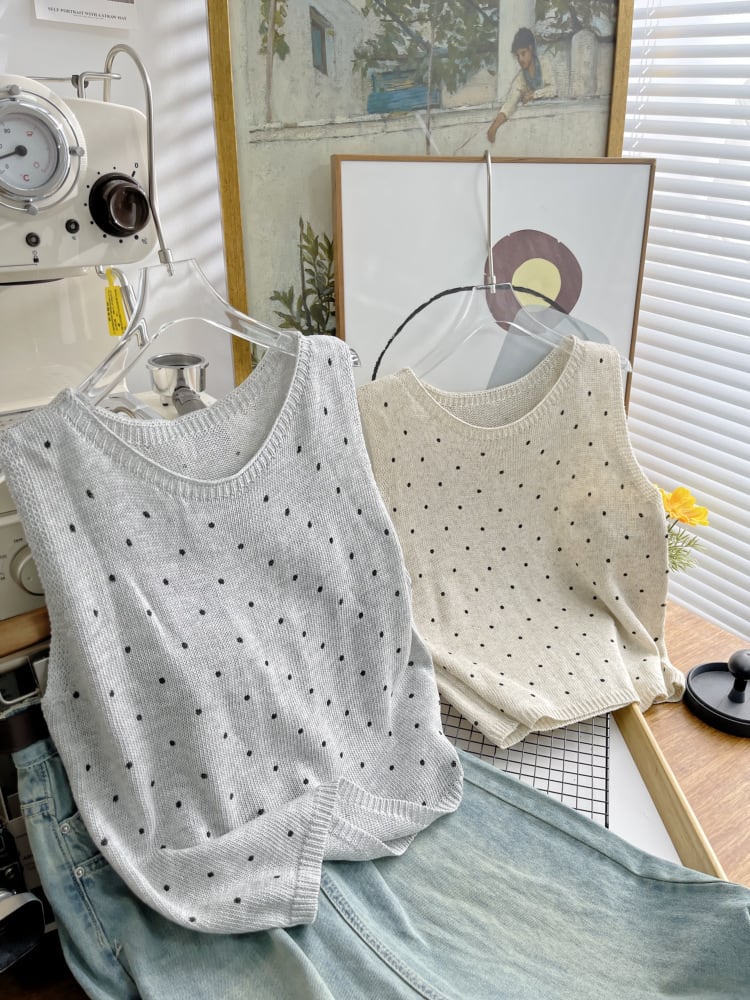 【tops】ノースリーブドット柄トップス　M24555
