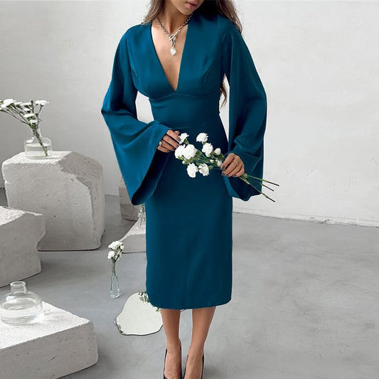 【dress】プランジングネックフレアスリーブワンピース G20648