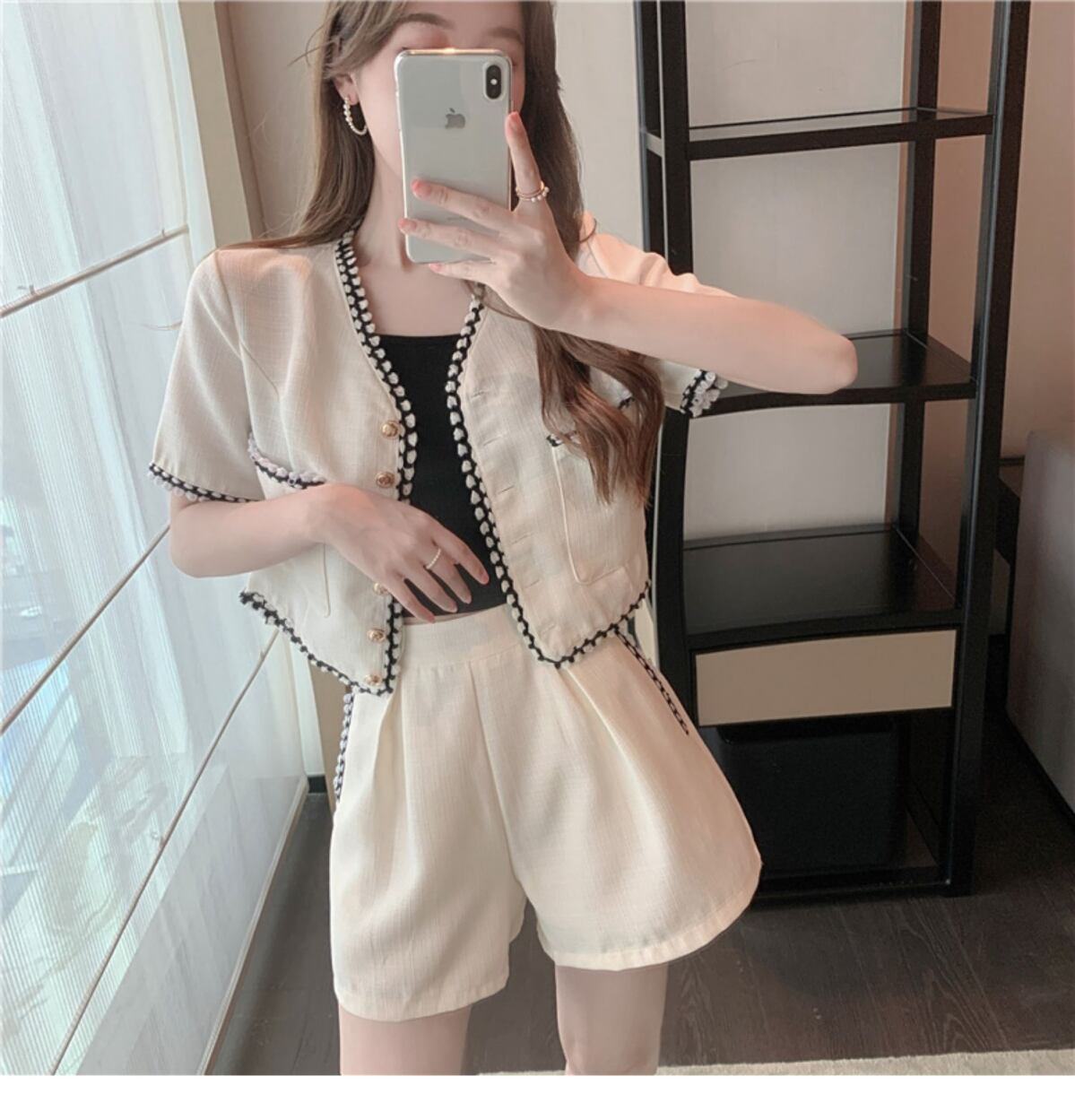 【set】半袖ブラウス+ギャザーショートパンツ２点セット F7361