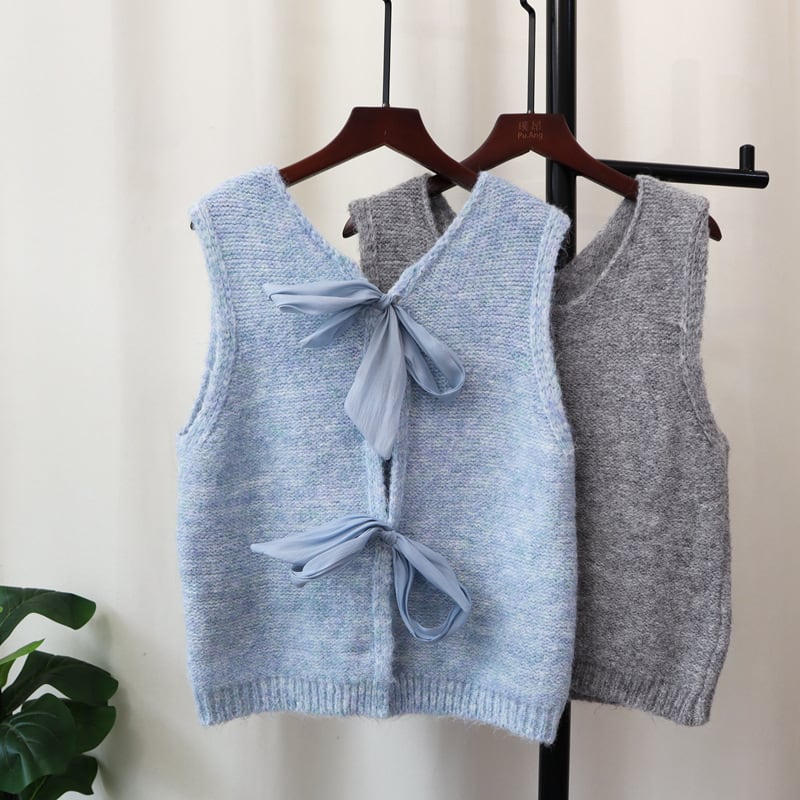 【tops】リボン付きニットベスト　M26163