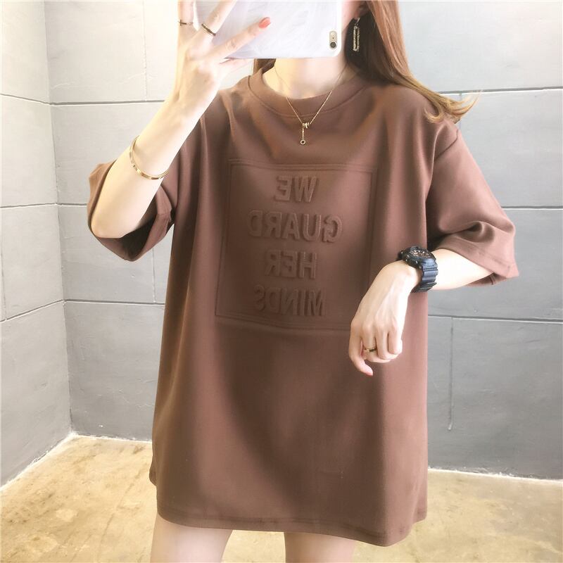 【tops】清新合わせやすいラウンドネック半袖ゆったり着回しファッションTシャツF0032