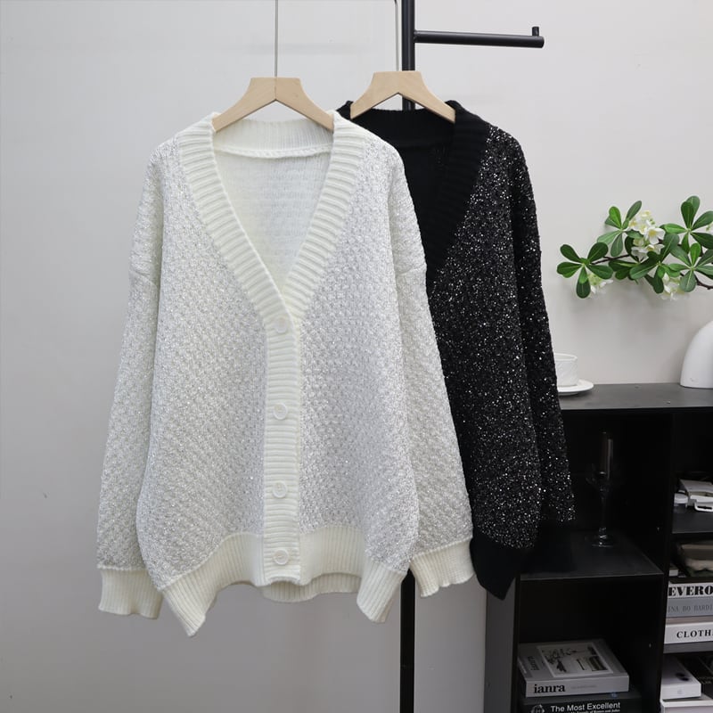 【outer】ラメ入りニットカーディガン Q7860