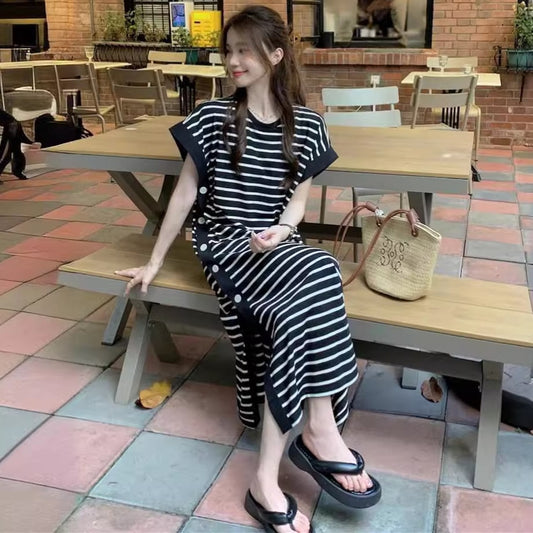 【dress】ストライプ柄スリットTシャツワンピース G21566