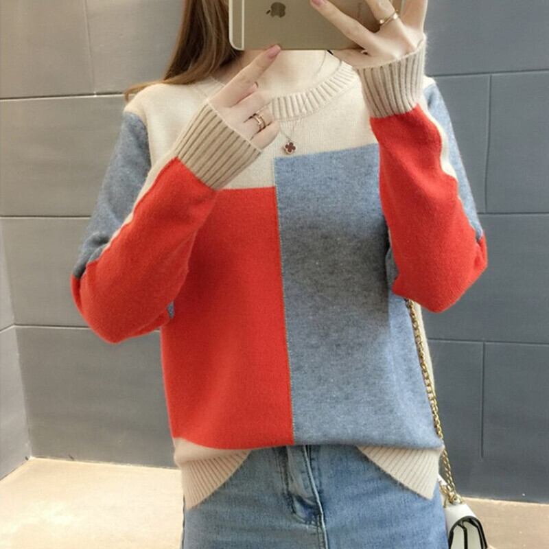 【tops】好感度UP〜ラウンドネック長袖4色ルーズゆったり着回しニットセーターW0148