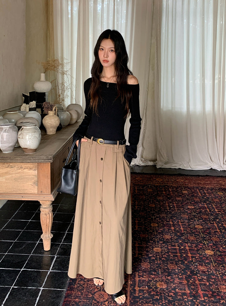 【dress】ベルト付きニットドッキングロングワンピース Q8926