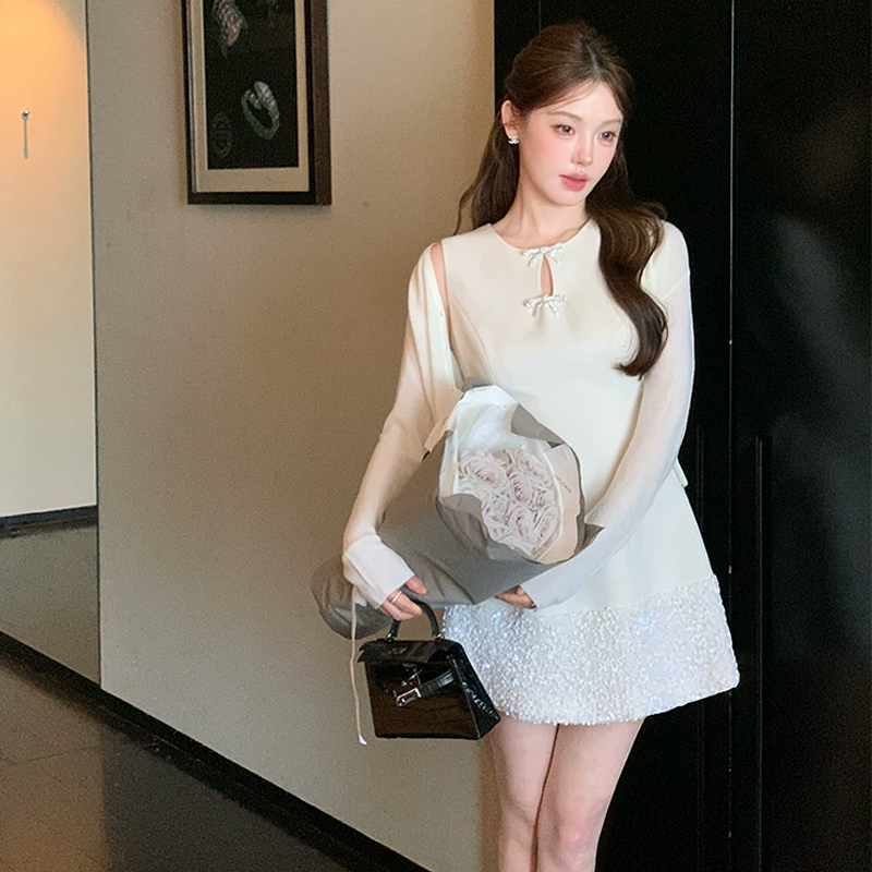 【dress】ノースリーブラインストーン付きミニワンピース Q8393