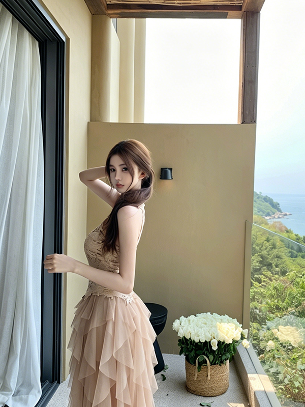 【dress】レースドッキングチュールワンピース N3590