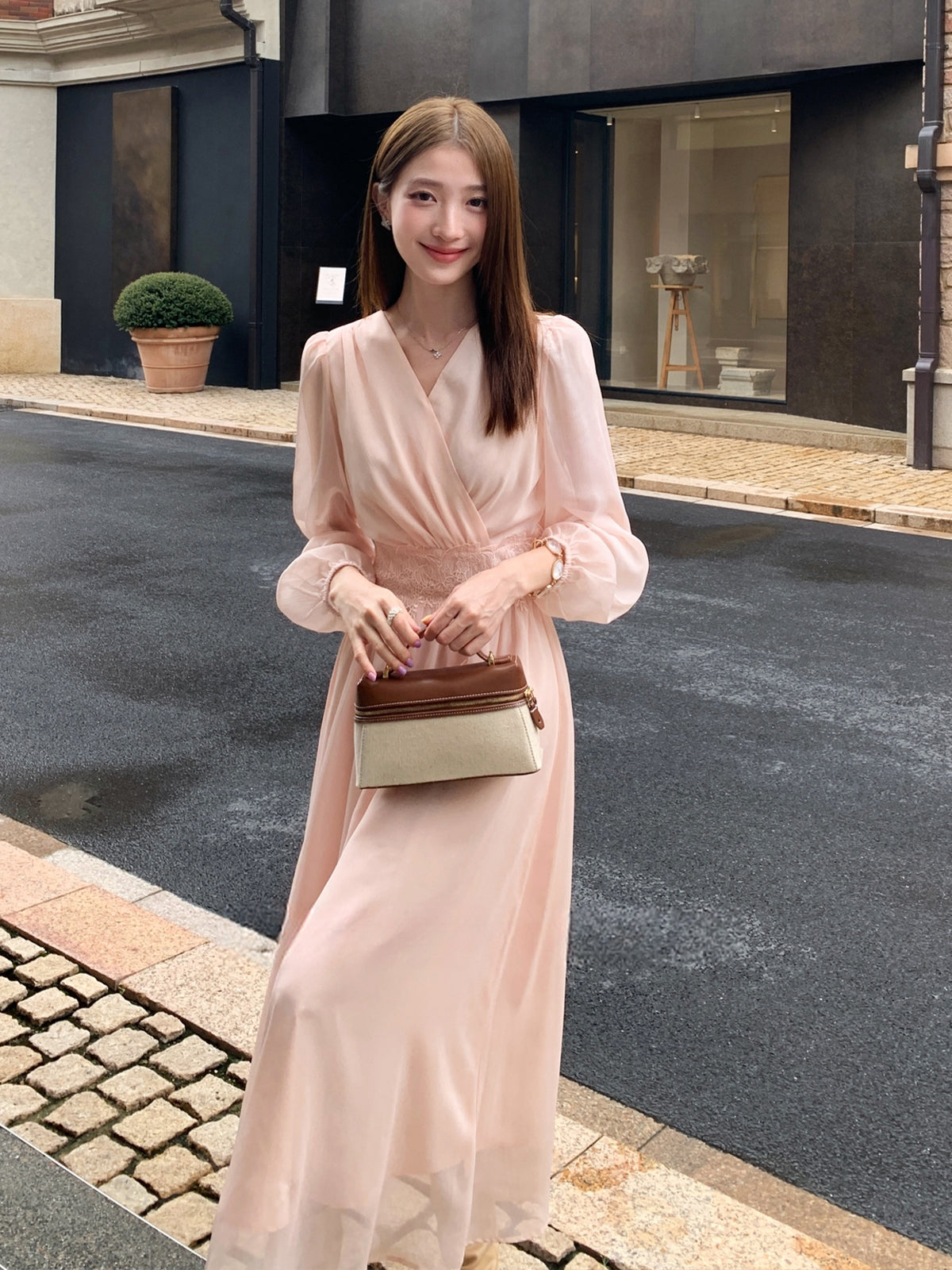 【dress】レースドッキングロングワンピース Q8932