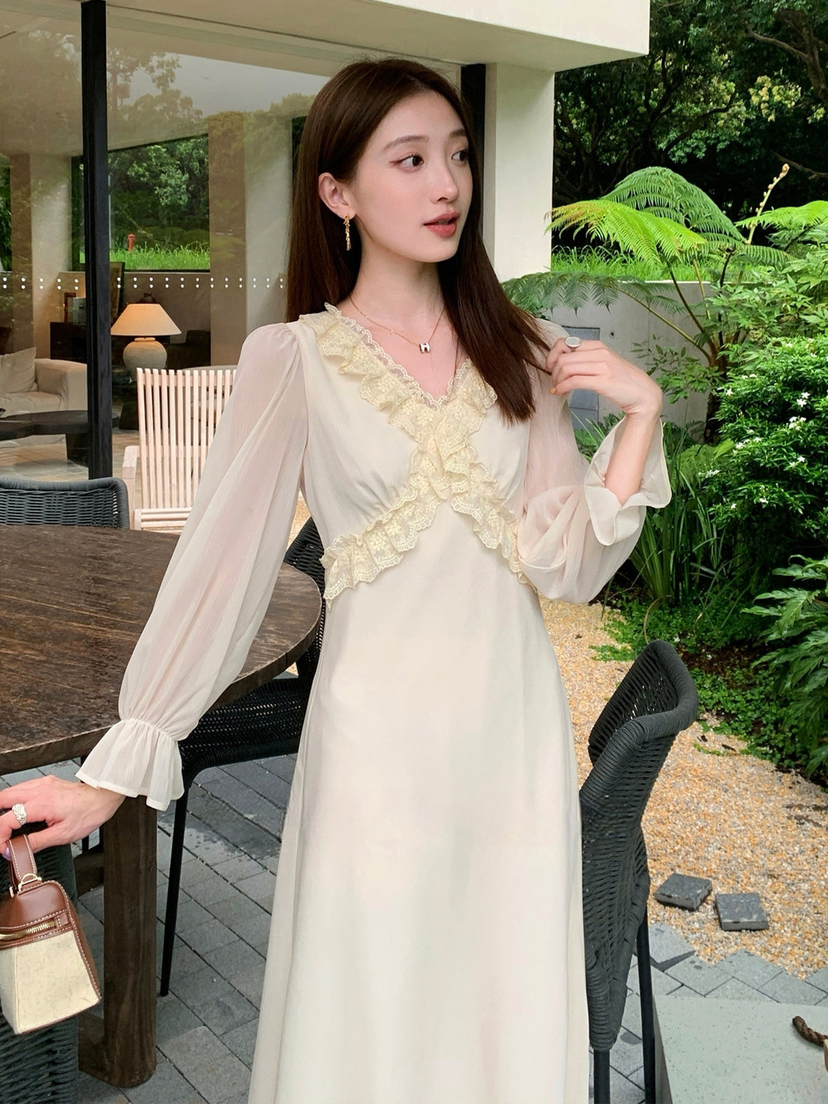 【dress】ギャザーフリルロングワンピース Q8933