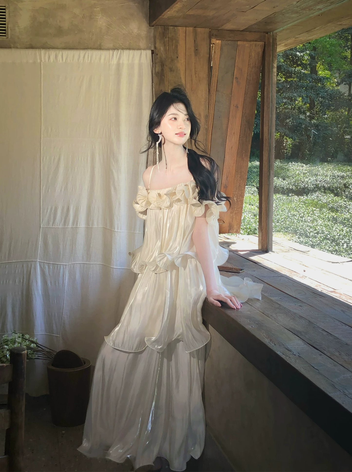 【dress】ギャザーフリルロングキャミワンピース Q8553