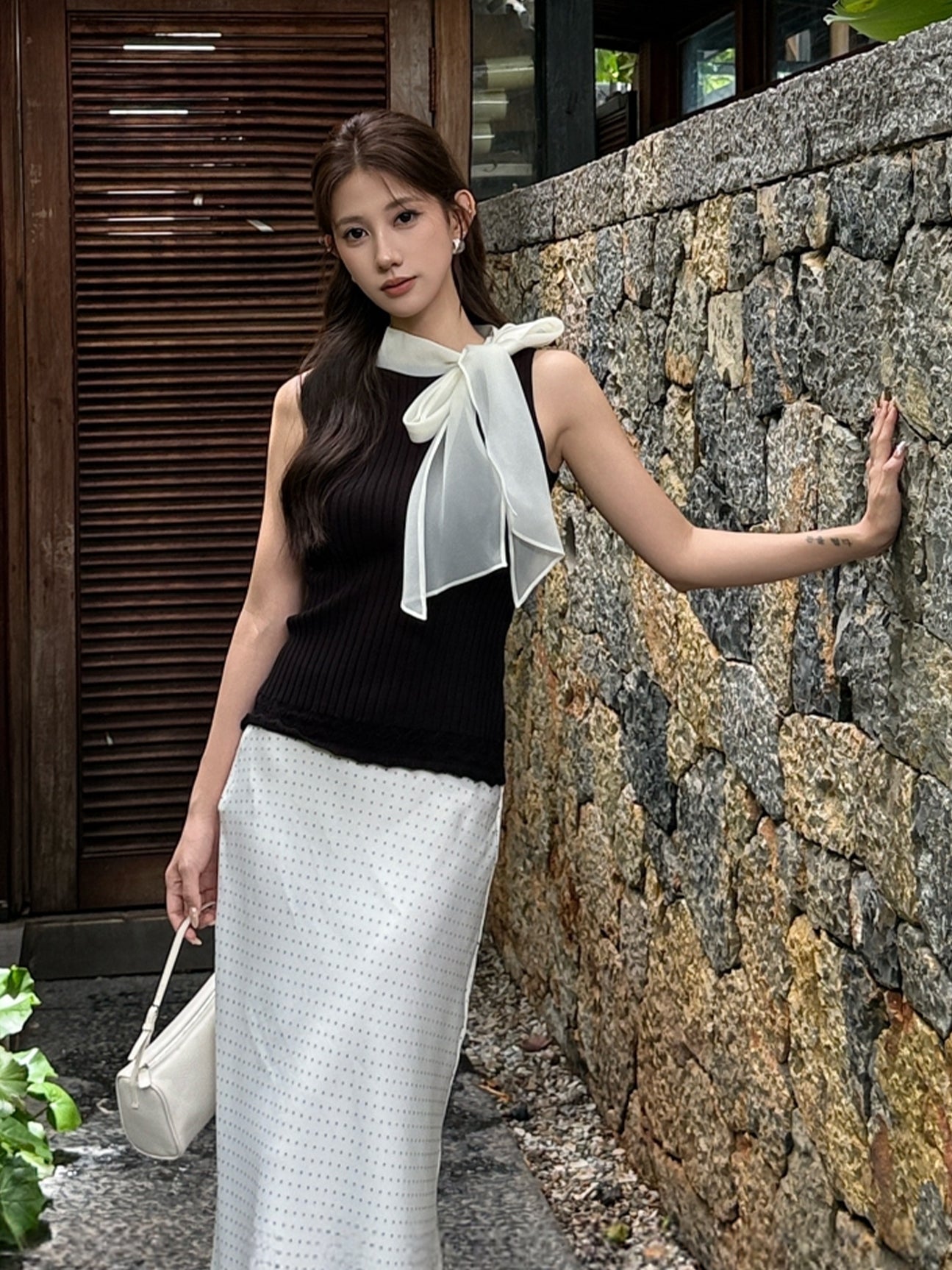 【tops】リボン付きニットベスト Q8922