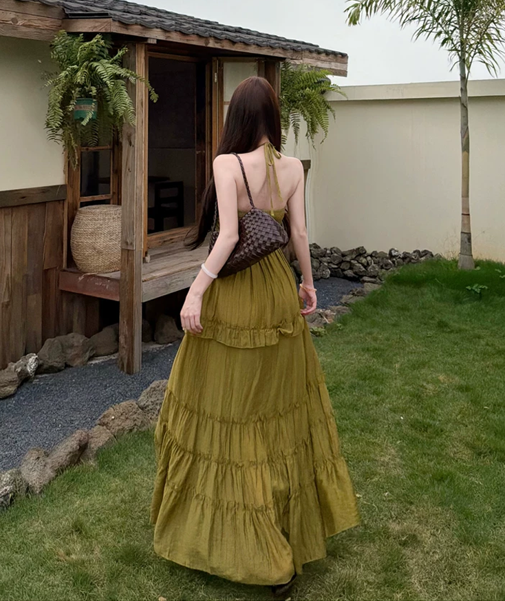 【dress】ホルターネックロングワンピース Q8534