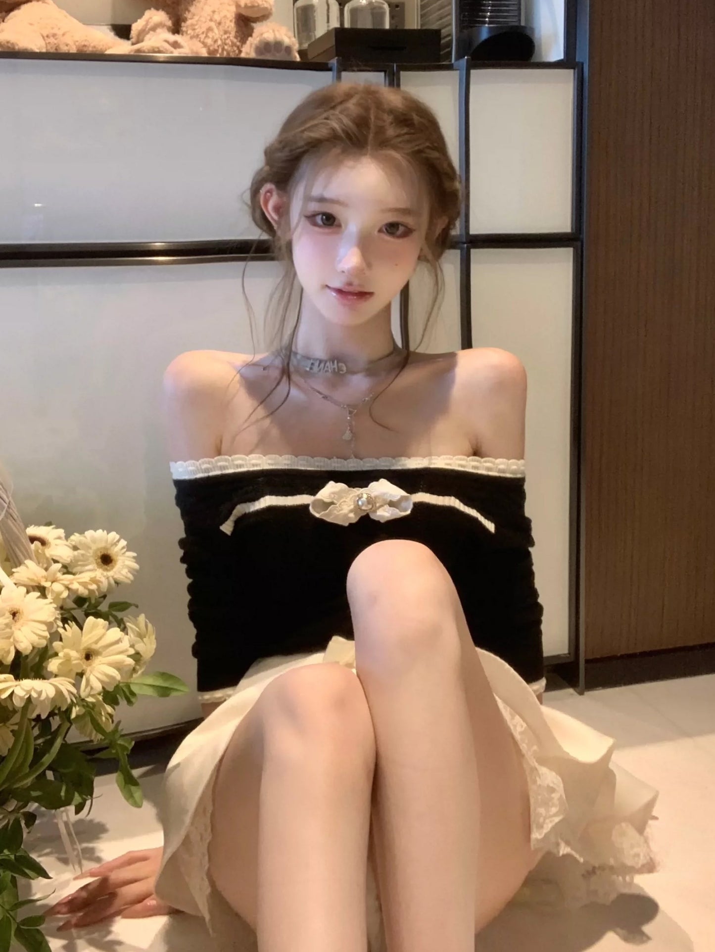 【tops】オフショルダーニットトップス Q9079
