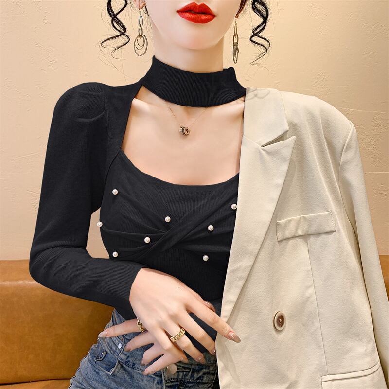 【tops】パールチュールコンビニットトップス　M28267