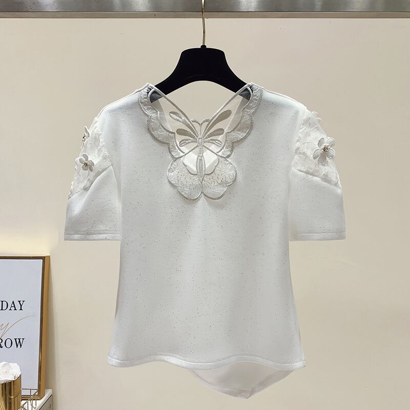 【tops】半袖透かし彫りＴシャツF7455