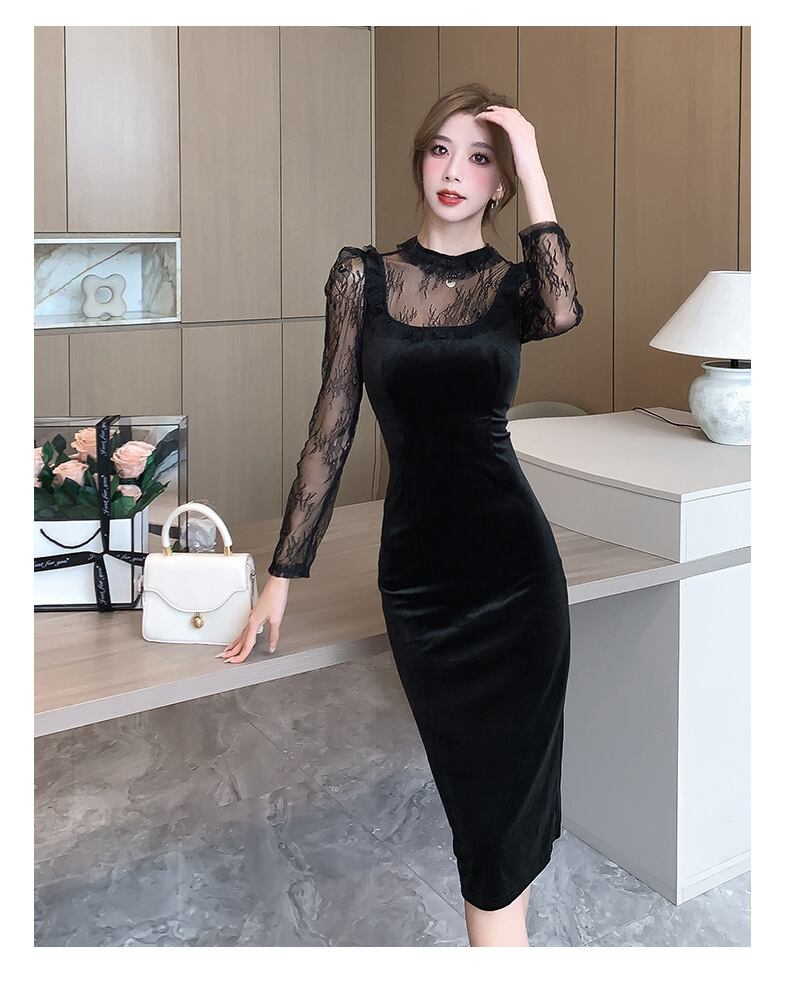 【dress】レースドッキングワンピース　M18487