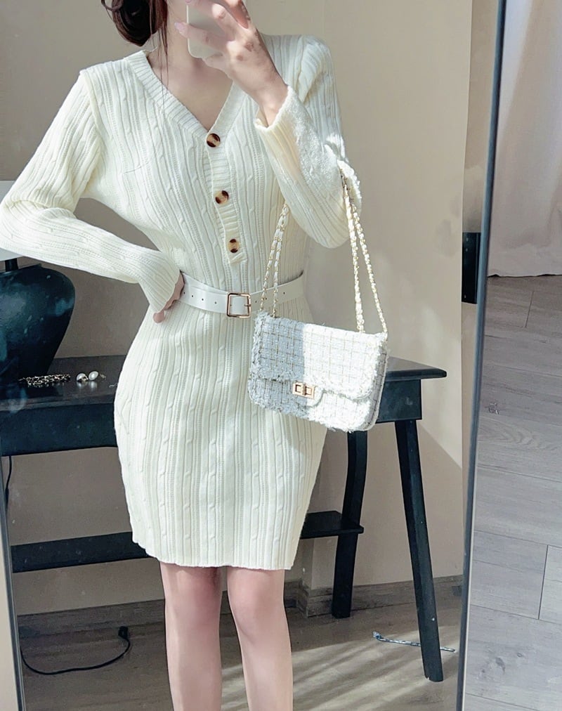 【dress】Vネックニットワンピース　M28378
