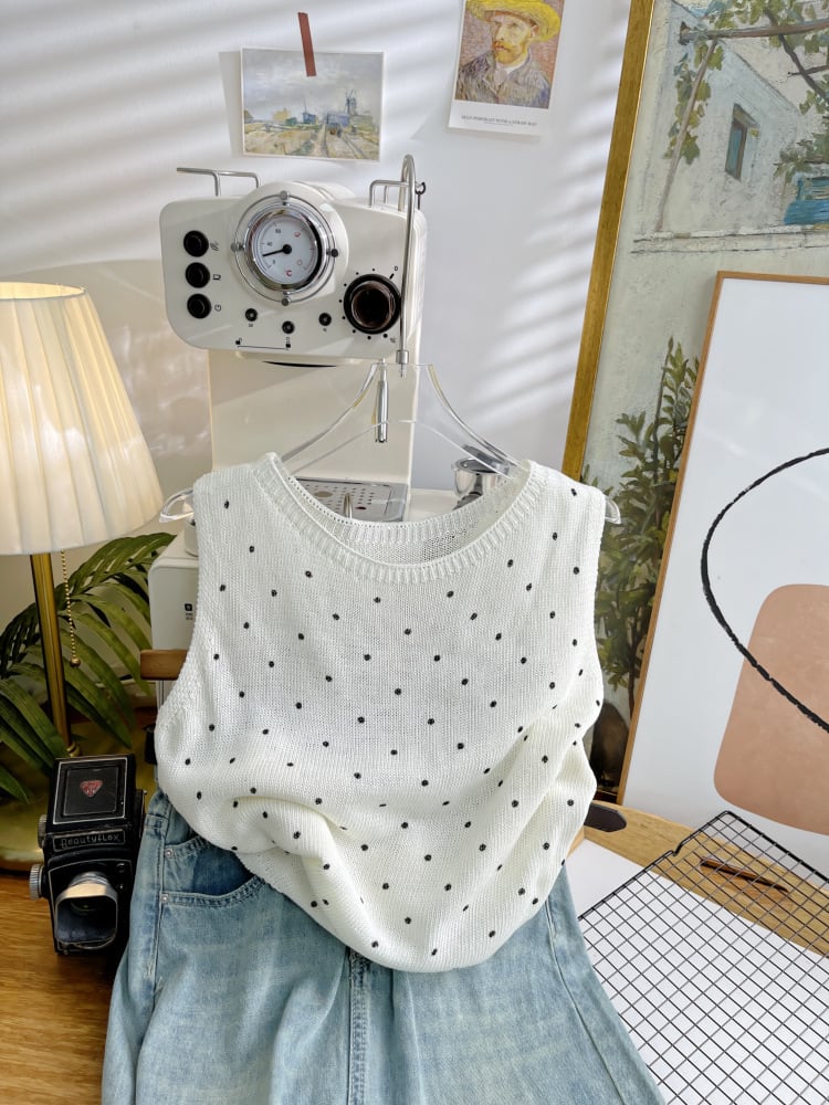 【tops】ノースリーブドット柄トップス　M24555