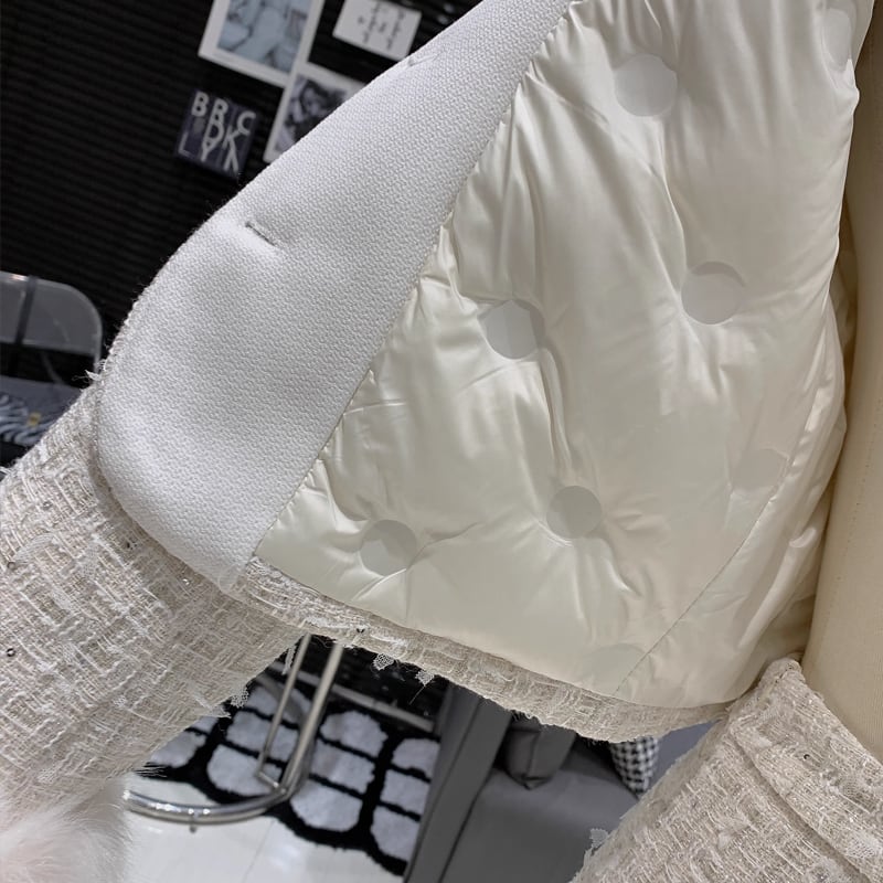 【set】ファー付きツイードジャケット×ロングスカートセット Q7463
