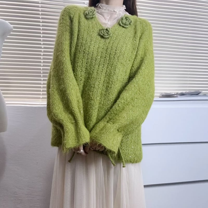 【tops】スパンコール付きニットトップス Q7289